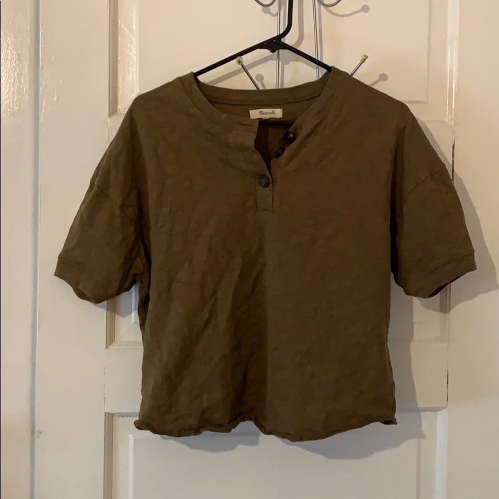 Madewell, Olive, cropped, Henley Tee